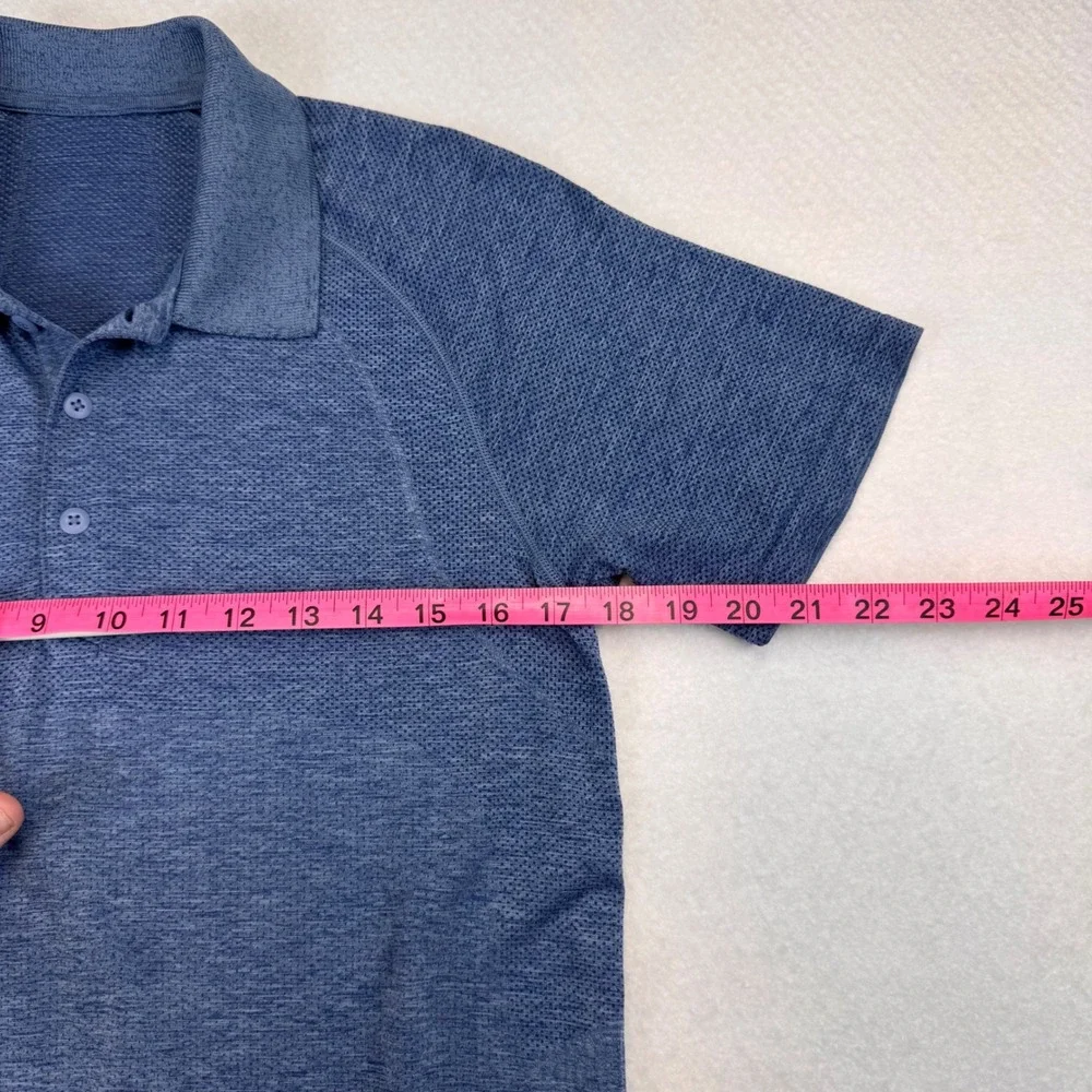 Lululemon Men Polo‎ Shirt Navy Blue Textured Athletic Performance Short Sleeve S
